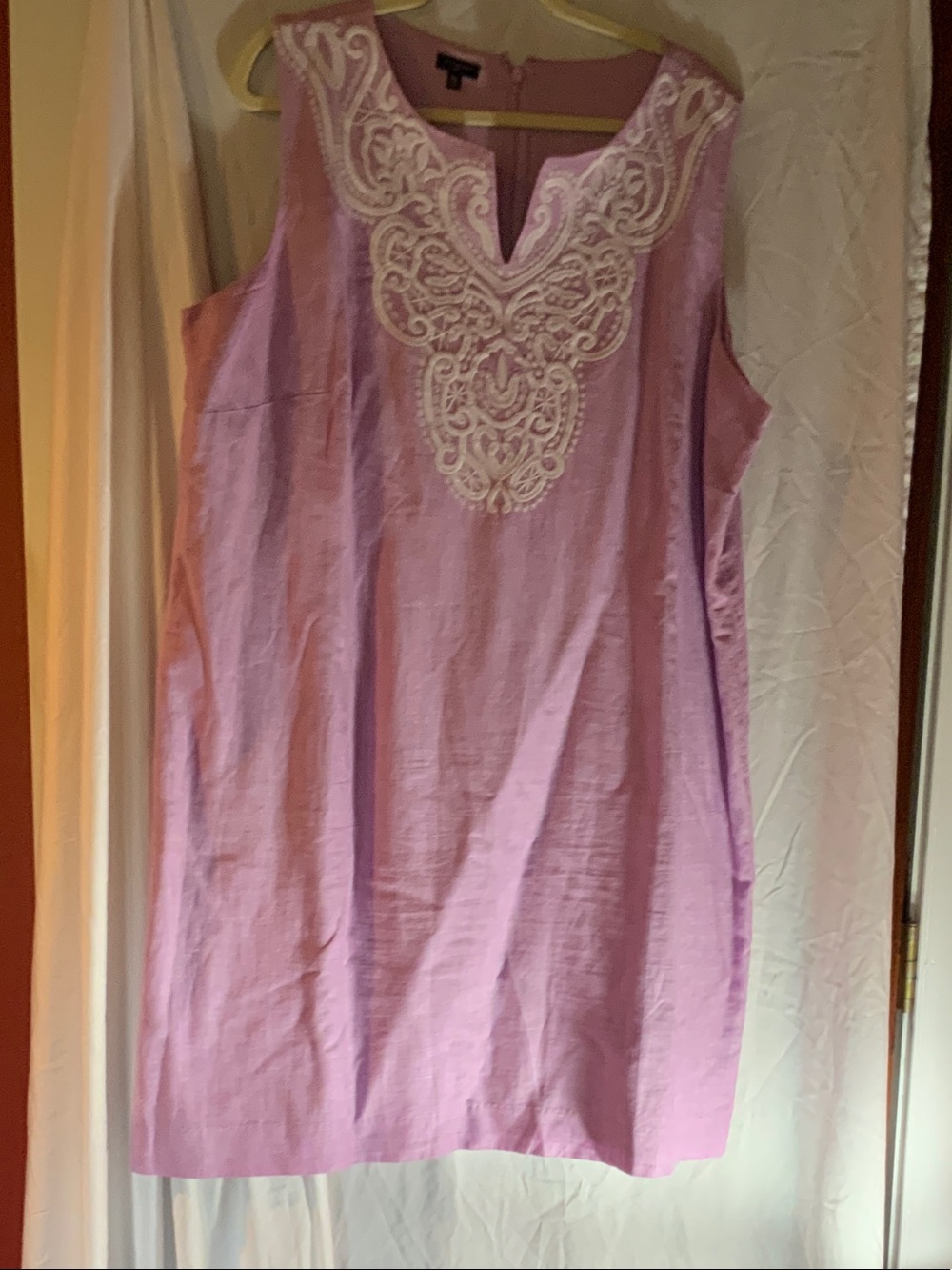 Talbots Lavender Sleeveless Shift Chemise with White Embroidered Yoke